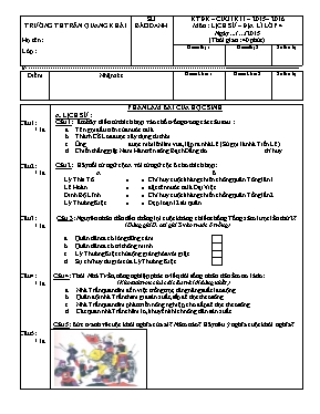 Đề kiểm tra định kỳ học kỳ 1 môn Lịch sử + Địa lý Lớp 4 - Năm học 2015-2016 - Trường Tiểu học Trần Quang Khải (Có đáp án)